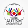 Colorful design word world autism awareness day with hand puzzle