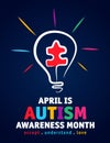 Colorful design word world autism awareness day with puzzle inside bulb