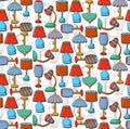 Colorful desk lamps doodle seamless vector pattern