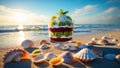 Delicious Kiwi and Red Velvet Parfait on the Beach at Sunset Royalty Free Stock Photo