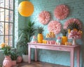 Pastel Pink and Yellow Summer Party Dessert Table with Pineapple Decor Royalty Free Stock Photo