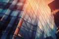 Colorful detail of a business office building with steel and glass at sunset. Generative AI Royalty Free Stock Photo