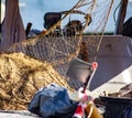 Colorful detail of a fishing boat just moored on the shores of Cortellazzo in the province of Venice.