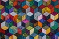 Colorful detail of quilt sewn from diamond pieces Royalty Free Stock Photo