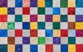 Colorful detail of quilt sewn from square pieces Royalty Free Stock Photo