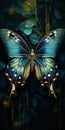 Blue And Gold Butterfly: Aggressive Digital Illustration With Realistic Detail