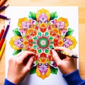 Colorful and detailed mandala illustration for adult relaxation and stress relief