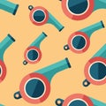 Retro whistle flat icon seamless pattern.