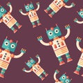 Robot cosmonaut flat icon seamless pattern.