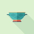 Colorful colander flat square icon with long shadows.