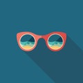 Sunglasses beach reflection flat square icon with long shadows. Royalty Free Stock Photo