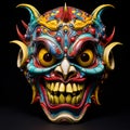 Colorful Asian Demon Mask: Grotesque Comic Book Style