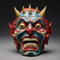 Colorful Devil Mask With Japanese Influence - Grotesque And Macabre Comic Book Style