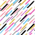 Colorful diagonal striped seamless pattern. Vector watercolor stripes and brush strokes.