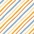 Colorful diagonal wavy stripes vector seamless pattern. Modern minimal repeat design with hand drawn wobbly stripes on