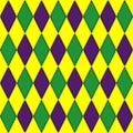 Colorful diamond pattern with yellow, green, and purple shapes in a repeating design