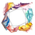 Colorful diamond rock jewelry mineral.Frame border ornament square. Royalty Free Stock Photo