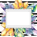 Colorful diamond rock jewelry mineral. Frame border ornament square. Royalty Free Stock Photo