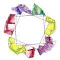 Colorful diamond rock jewelry mineral. Frame border ornament square. Royalty Free Stock Photo