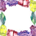 Colorful diamond rock jewelry mineral. Frame border ornament square. Royalty Free Stock Photo