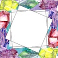 Colorful diamond rock jewelry mineral. Frame border ornament square. Royalty Free Stock Photo