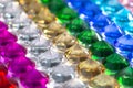 Colorful diamonds are arranged neatly in a row Royalty Free Stock Photo