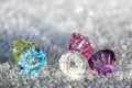 Colorful diamonds and frozen crystals on frost