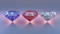 3 colorful diamonds, red, blue and white on a red backlight background. Royalty Free Stock Photo