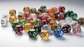 colorful dice against a pristine white background