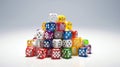 colorful dice against a pristine white background