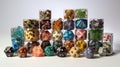 colorful dice against a pristine white background