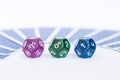 Colorful dice divination with tarot card on background, astrological dices fortune telling divination tools