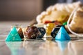 Colorful dices used to play role playing game and board game close-up