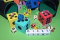 Dices and letters on table