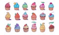 Colorful different muffins set sketch style vector