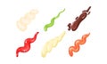 Colorful Different Sauce Strips Vector Set. Various Assortment of Spicy Gourmet