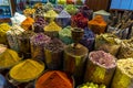 Colorful different spices in the spice market souk in old Dubai Royalty Free Stock Photo