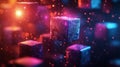 Colorful digital blocks create an immersive abstract background in vivid tones