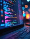 Colorful digital code, data visualization displayed on computer screen. Programming script, information tech elements in abstract Royalty Free Stock Photo