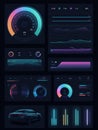 Colorful Digital Dashboard Showcasing Speed, Performance Metrics, and Data Visualization for a Modern Vehicle in a Sleek Royalty Free Stock Photo