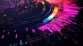 Colorful digital data visualisation forming a circular chart on dark background