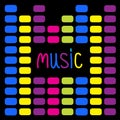 Colorful digital equalizer and word Music. Card. Royalty Free Stock Photo