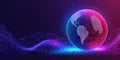 Colorful digital globe with glowing wave patterns indicates global connectivity and technology Royalty Free Stock Photo