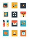 Colorful digital icons representing various activities and tools in a grid layout displayed on a white background Royalty Free Stock Photo