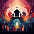 Colorful digital illustration of a diverse group in a place of worship