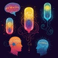Colorful digital illustration features two human profiles facing each other, with visible Royalty Free Stock Photo
