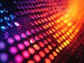 Colorful digital light display pattern with vibrant glowing colors, pixelated screen, macro shot