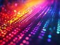 Colorful digital light display pattern with vibrant glowing colors, pixelated screen, macro shot