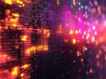 Colorful digital light display pattern with vibrant glowing colors, pixelated screen, macro shot