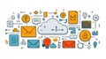 Colorful Digital Marketing Icons with Cloud Computing and Communication Elements for Modern Design Royalty Free Stock Photo